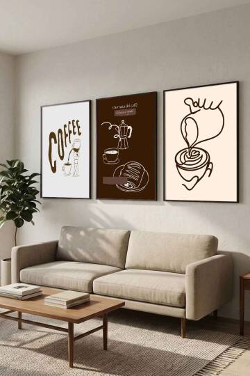 Modern Kahve Temalı 3'lü Set Çerçeveli Tablo Mutfak ve Kafe Dekoru - 6