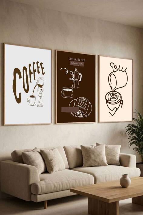 Modern Kahve Temalı 3'lü Set Çerçeveli Tablo Mutfak ve Kafe Dekoru - 2