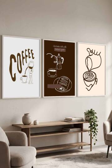 Modern Kahve Temalı 3'lü Set Çerçeveli Tablo Mutfak ve Kafe Dekoru - 7