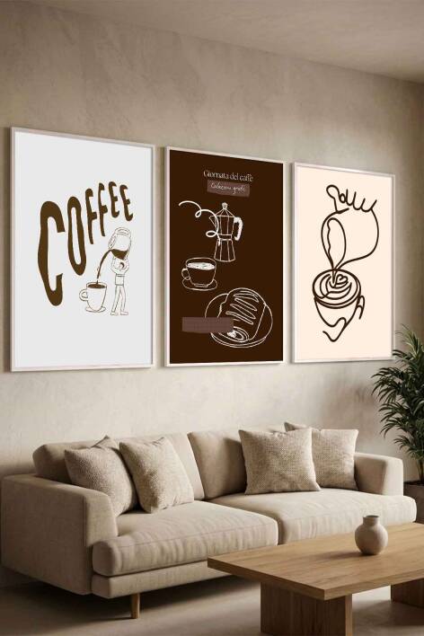 Modern Kahve Temalı 3'lü Set Çerçeveli Tablo Mutfak ve Kafe Dekoru - 8