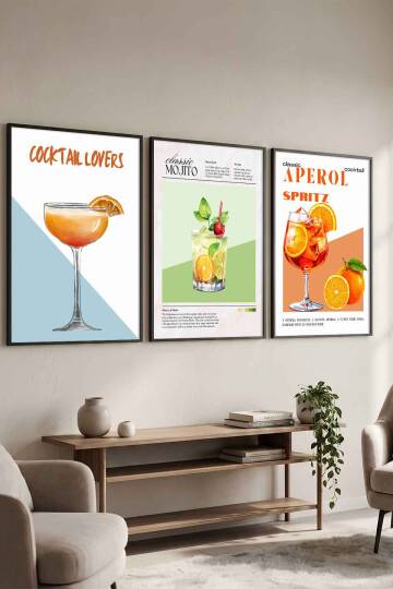 Modern Kokteyl Serisi 3'lü Çerçeveli Tablo Seti Mutfak ve Kafe Dekorasyonu - 4