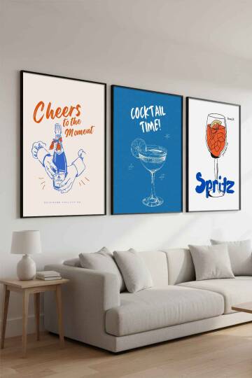 Modern Kokteyl ve İçecek Temalı 3'lü Çerçeveli Tablo Seti Mutfak ve Kafe Dekorasyonu - 6