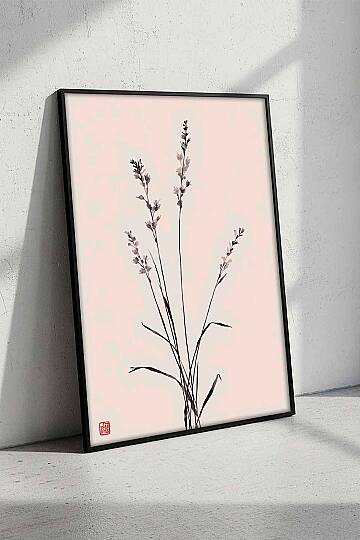 Modern Minimalist Japon Stili Çiçekli Çerçeveli Tablo Salon Ofis Duvar Dekoru Siyah
