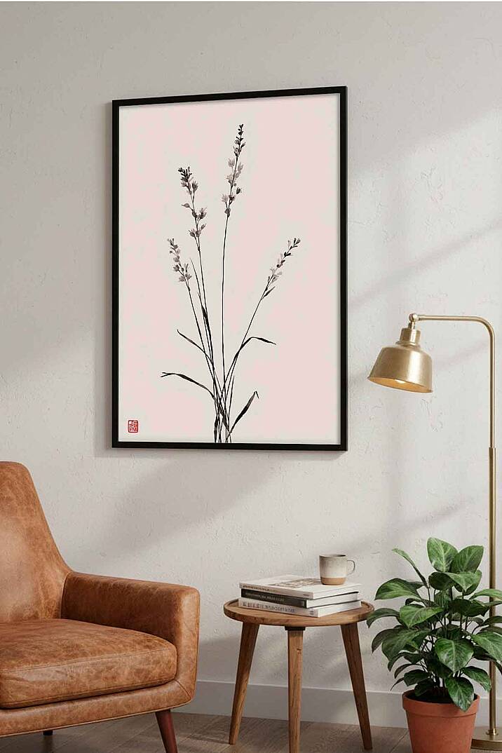 Modern Minimalist Japon Stili Çiçekli Çerçeveli Tablo Salon Ofis Duvar Dekoru - 4