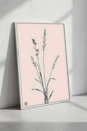 Modern Minimalist Japon Stili Çiçekli Çerçeveli Tablo Salon Ofis Duvar Dekoru Beyaz