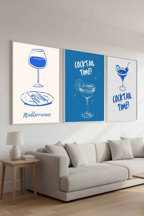 Modern Minimalist Kokteyl ve Akdeniz Temalı 3'lü Çerçeveli Tablo Seti Mutfak ve Salon Duvar Dekoru - 2