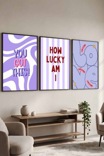 Modern Motivasyonel Yazılı 3'lü Set Çerçeveli Tablo Salon ve Genç Odası Dekorasyonu Siyah