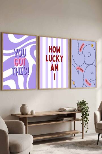 Modern Motivasyonel Yazılı 3'lü Set Çerçeveli Tablo Salon ve Genç Odası Dekorasyonu