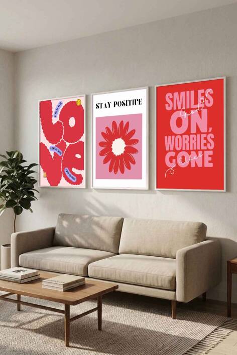 Modern Pop-Art Tasarımlı 3'lü Set Pozitif Mesajlı Çerçeveli Tablo Salon ve Genç Odası Duvar Dekorasyonu - 9
