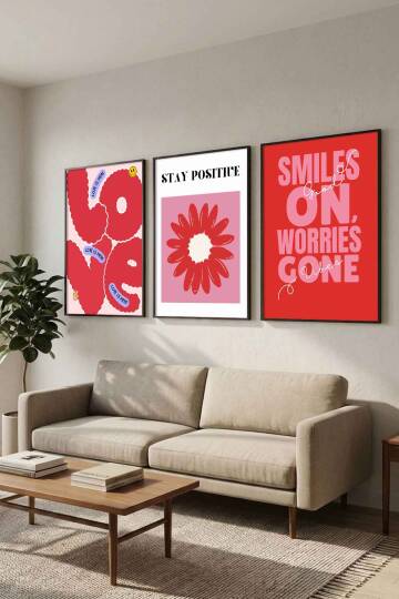 Modern Pop-Art Tasarımlı 3'lü Set Pozitif Mesajlı Çerçeveli Tablo Salon ve Genç Odası Duvar Dekorasyonu - 3