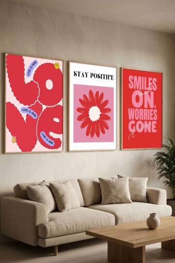 Modern Pop-Art Tasarımlı 3'lü Set Pozitif Mesajlı Çerçeveli Tablo Salon ve Genç Odası Duvar Dekorasyonu - 5