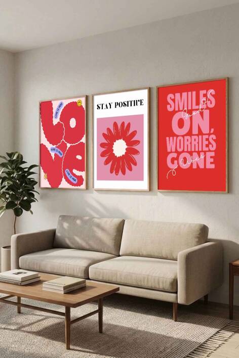 Modern Pop-Art Tasarımlı 3'lü Set Pozitif Mesajlı Çerçeveli Tablo Salon ve Genç Odası Duvar Dekorasyonu - 6