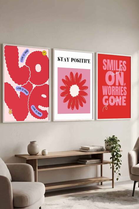 Modern Pop-Art Tasarımlı 3'lü Set Pozitif Mesajlı Çerçeveli Tablo Salon ve Genç Odası Duvar Dekorasyonu - 7