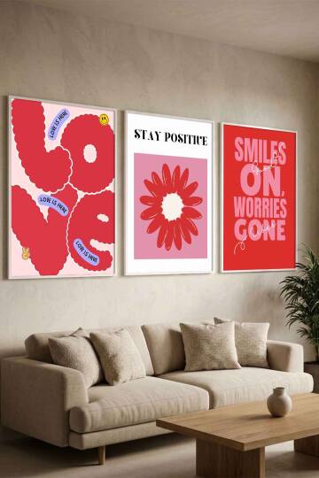 Modern Pop-Art Tasarımlı 3'lü Set Pozitif Mesajlı Çerçeveli Tablo Salon ve Genç Odası Duvar Dekorasyonu - 8