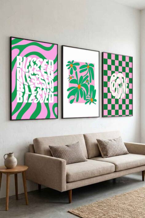 Modern Retro Groovy 3'lü Set Çerçeveli Tablo Salon ve Ofis Dekoru - 6
