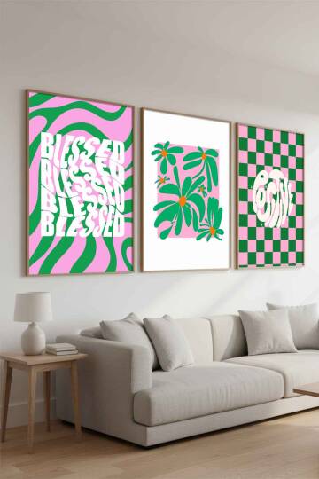 Modern Retro Groovy 3'lü Set Çerçeveli Tablo Salon ve Ofis Dekoru - 8