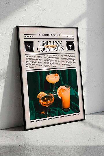 Modern Retro Timeless Cocktails Magazin Temalı Çerçeveli Tablo Salon Bar Duvar Dekoru - 1