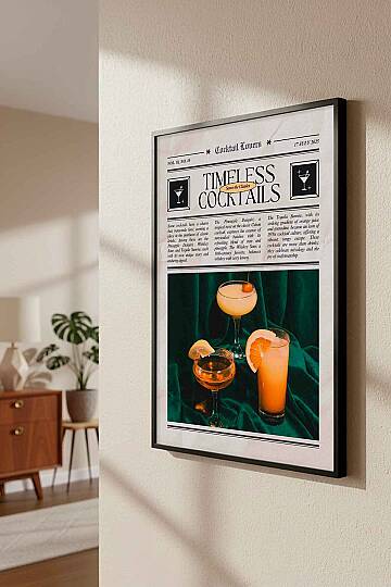 Modern Retro Timeless Cocktails Magazin Temalı Çerçeveli Tablo Salon Bar Duvar Dekoru - 2