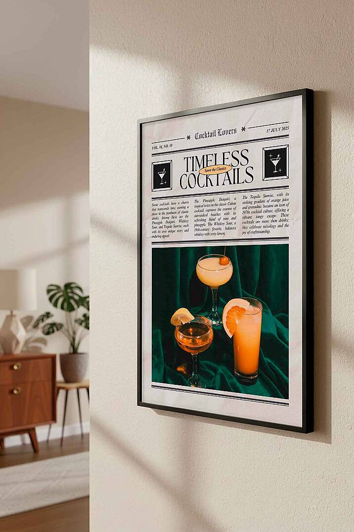 Modern Retro Timeless Cocktails Magazin Temalı Çerçeveli Tablo Salon Bar Duvar Dekoru - 2