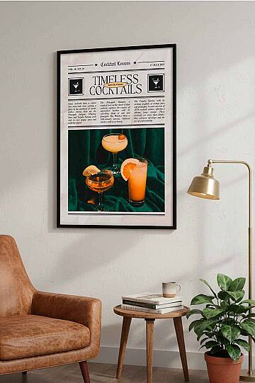 Modern Retro Timeless Cocktails Magazin Temalı Çerçeveli Tablo Salon Bar Duvar Dekoru - 3
