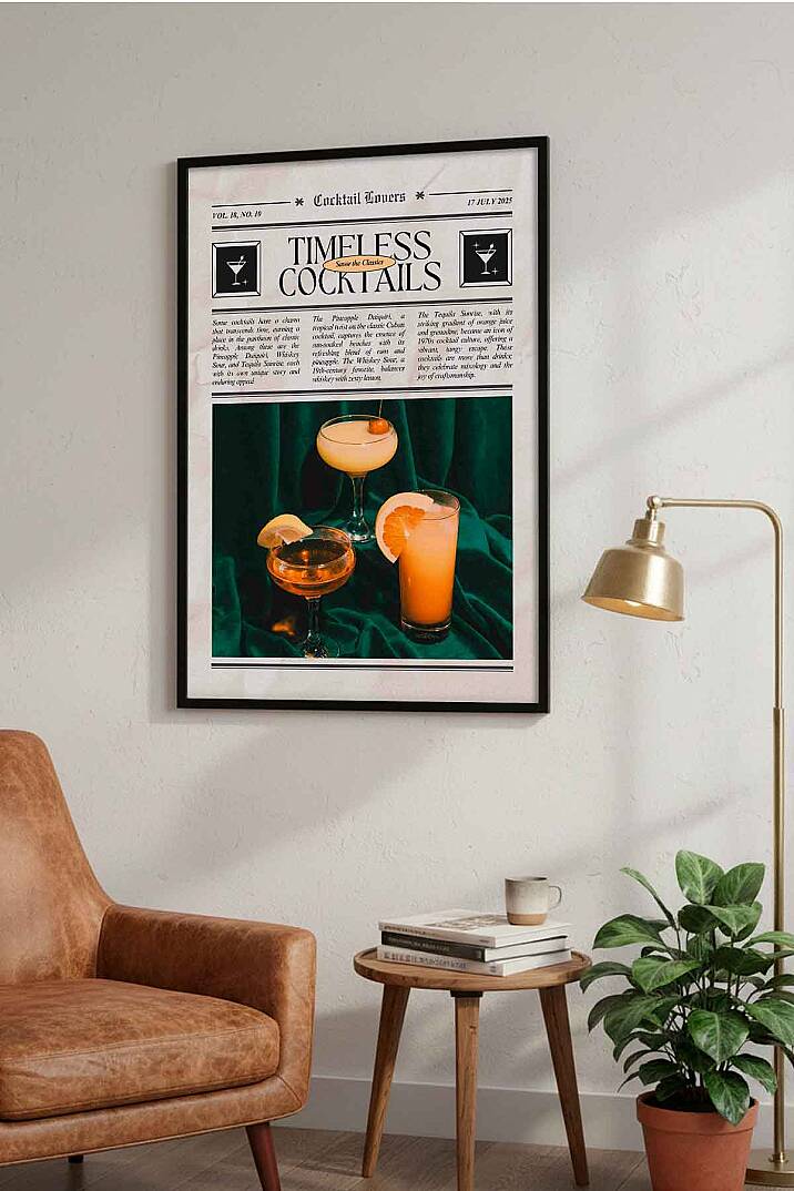 Modern Retro Timeless Cocktails Magazin Temalı Çerçeveli Tablo Salon Bar Duvar Dekoru - 3