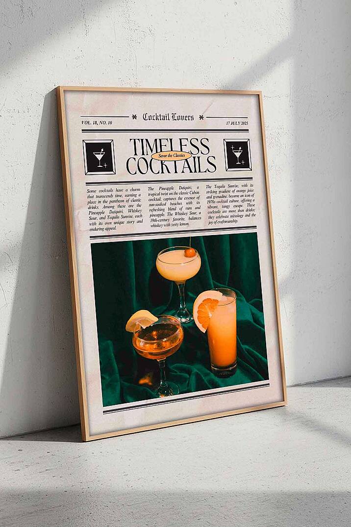 Modern Retro Timeless Cocktails Magazin Temalı Çerçeveli Tablo Salon Bar Duvar Dekoru - 4