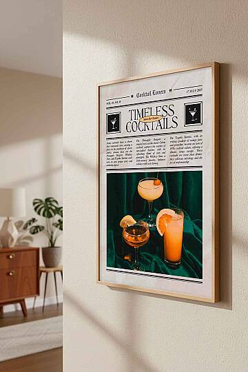 Modern Retro Timeless Cocktails Magazin Temalı Çerçeveli Tablo Salon Bar Duvar Dekoru - 5