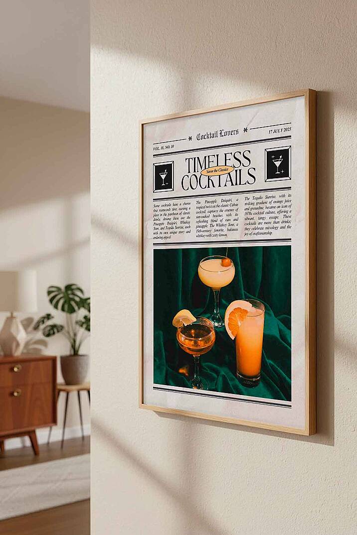 Modern Retro Timeless Cocktails Magazin Temalı Çerçeveli Tablo Salon Bar Duvar Dekoru - 5