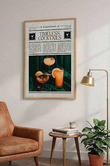 Modern Retro Timeless Cocktails Magazin Temalı Çerçeveli Tablo Salon Bar Duvar Dekoru - 6