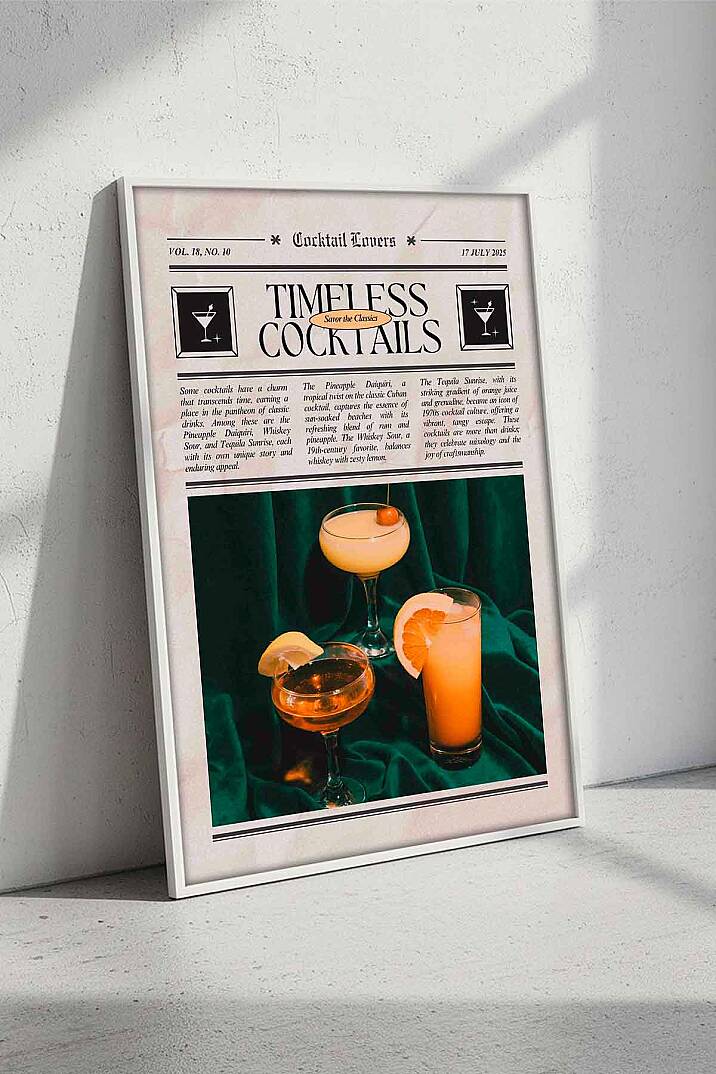 Modern Retro Timeless Cocktails Magazin Temalı Çerçeveli Tablo Salon Bar Duvar Dekoru - 7
