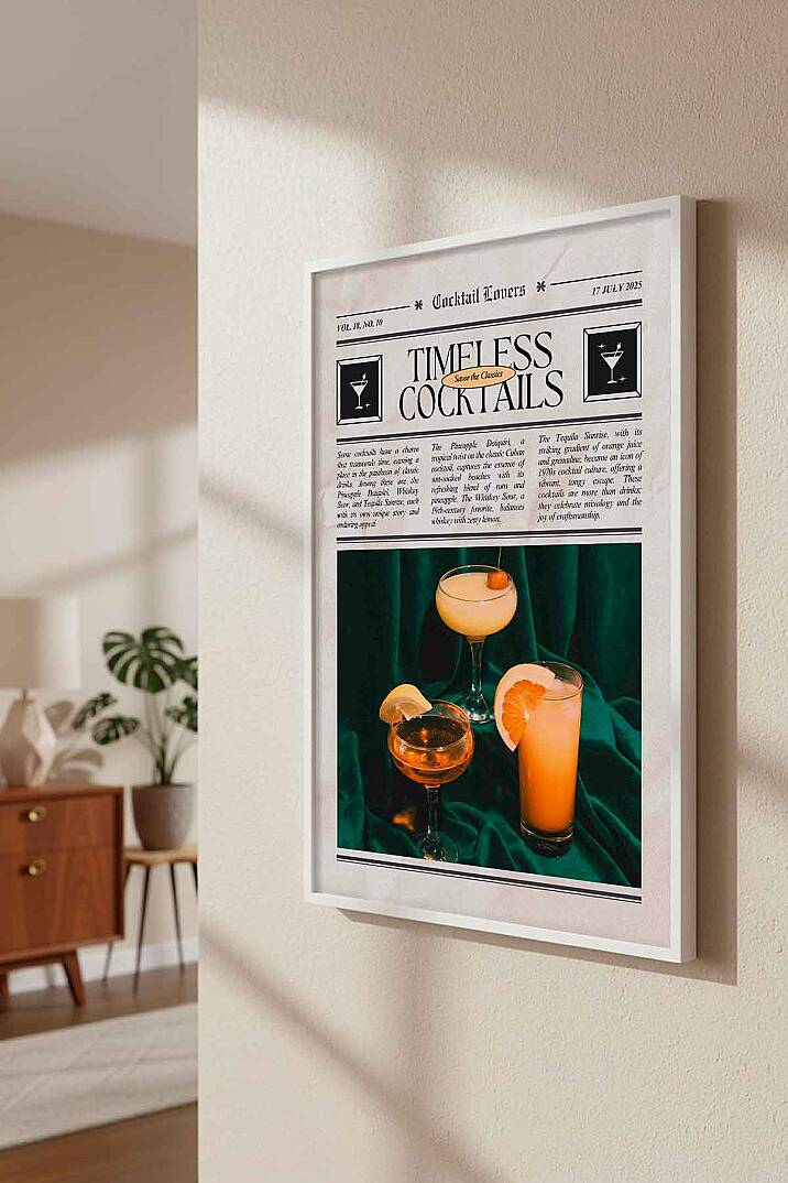 Modern Retro Timeless Cocktails Magazin Temalı Çerçeveli Tablo Salon Bar Duvar Dekoru - 8
