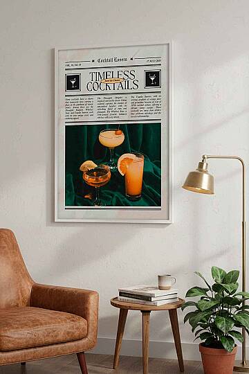 Modern Retro Timeless Cocktails Magazin Temalı Çerçeveli Tablo Salon Bar Duvar Dekoru - 9