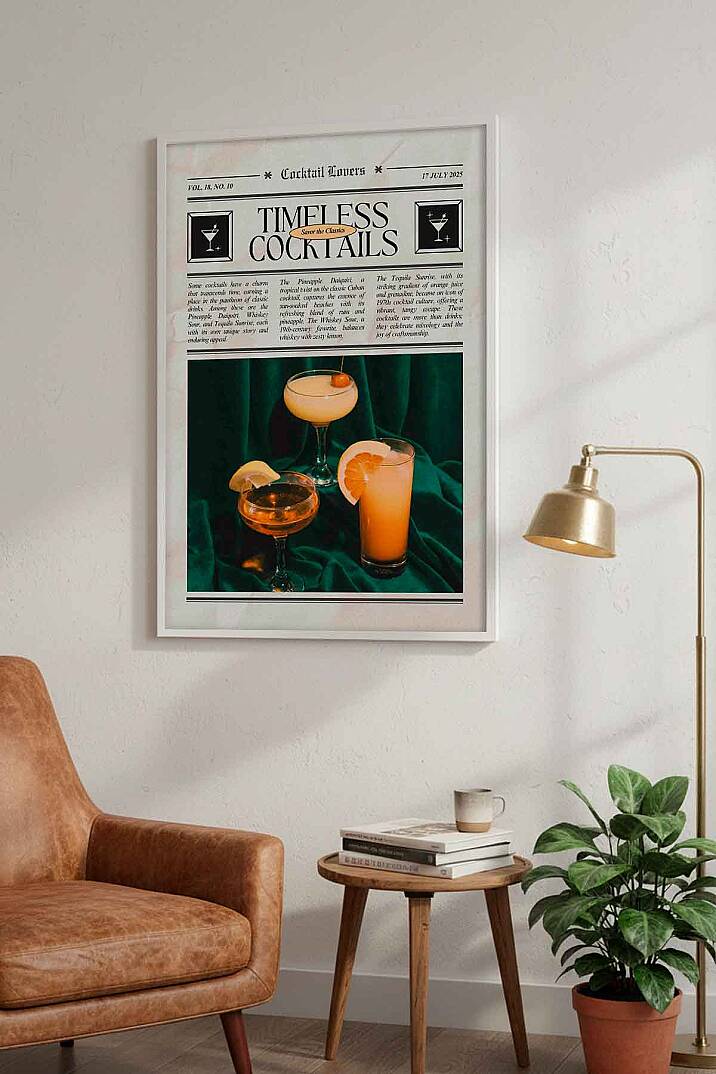 Modern Retro Timeless Cocktails Magazin Temalı Çerçeveli Tablo Salon Bar Duvar Dekoru - 9