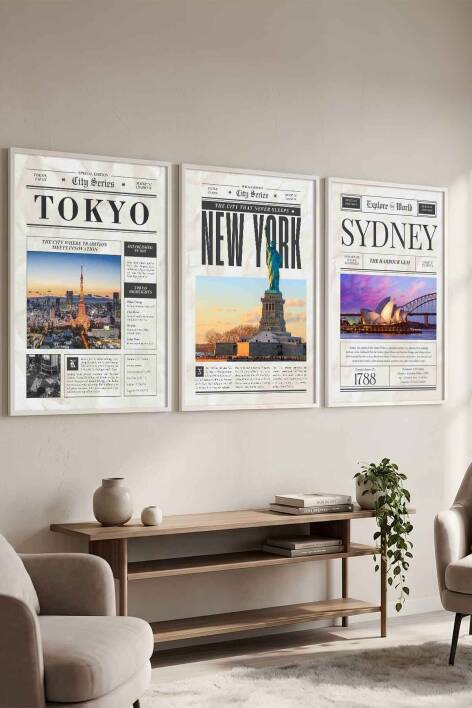 Modern Şehir Serisi 3'lü Set Çerçeveli Tablo Salon ve Ofis Duvar Dekorasyonu - 7