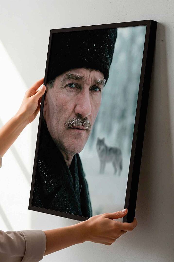 Mustafa Kemal Atatürk Bozkurt Temalı Karlı Çerçeveli Tablo Ofis İşyeri ve Salon - 8