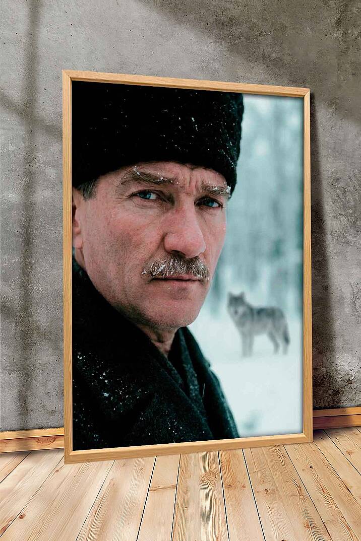 Mustafa Kemal Atatürk Bozkurt Temalı Karlı Çerçeveli Tablo Ofis İşyeri ve Salon - 4