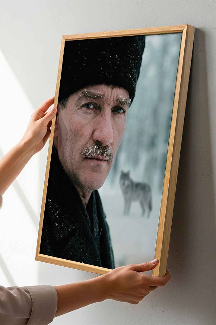 Mustafa Kemal Atatürk Bozkurt Temalı Karlı Çerçeveli Tablo Ofis İşyeri ve Salon - 5