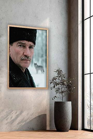 Mustafa Kemal Atatürk Bozkurt Temalı Karlı Çerçeveli Tablo Ofis İşyeri ve Salon - 6
