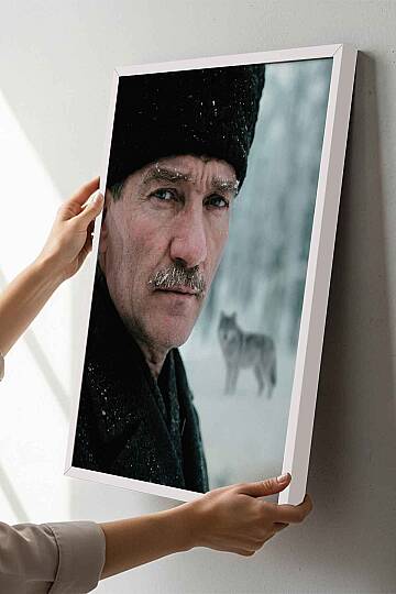 Mustafa Kemal Atatürk Bozkurt Temalı Karlı Çerçeveli Tablo Ofis İşyeri ve Salon - 2