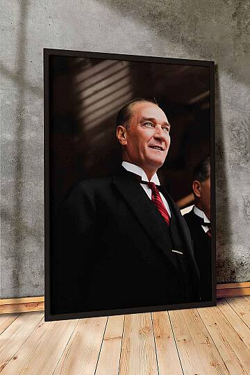 Mustafa Kemal Atatürk Gülümseyen Portre Çerçeveli Tablo Ofis İşyeri ve Salon Tablosu - 1