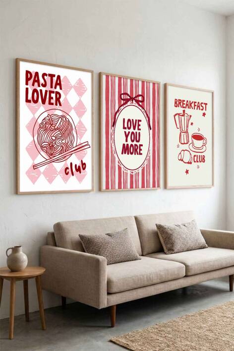 Mutfak 3'lü Tablo Seti Dekorasyon Makarna ve Kahve Temalı Çerçeveli Tablo Duvar Dekoru - 5