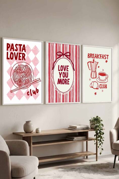 Mutfak 3'lü Tablo Seti Dekorasyon Makarna ve Kahve Temalı Çerçeveli Tablo Duvar Dekoru - 7