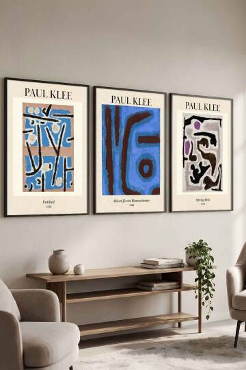 Paul Klee Soyut Sanat 3'lü Çerçeveli Tablo Seti Ünlü Sanatçılar Serisi Modern Salon Dekorasyonu - 2
