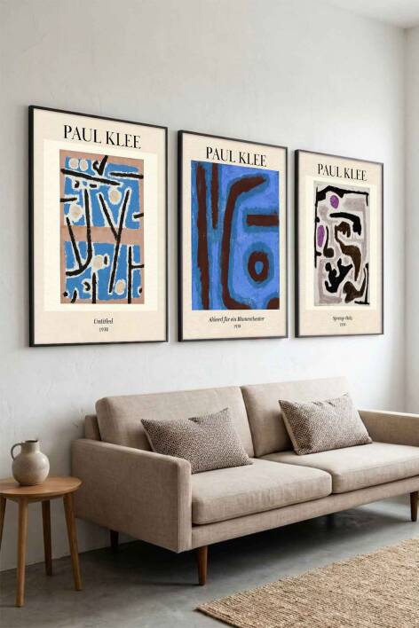 Paul Klee Soyut Sanat 3'lü Çerçeveli Tablo Seti Ünlü Sanatçılar Serisi Modern Salon Dekorasyonu - 1