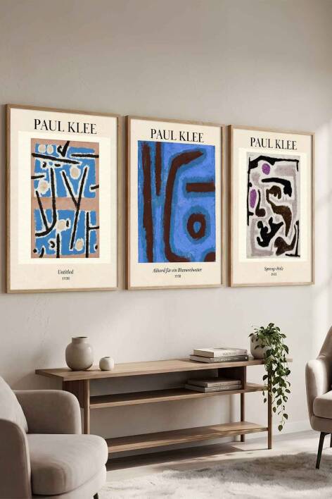 Paul Klee Soyut Sanat 3'lü Çerçeveli Tablo Seti Ünlü Sanatçılar Serisi Modern Salon Dekorasyonu - 4