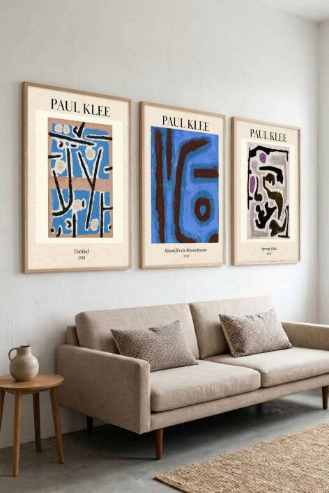 Paul Klee Soyut Sanat 3'lü Çerçeveli Tablo Seti Ünlü Sanatçılar Serisi Modern Salon Dekorasyonu - 5