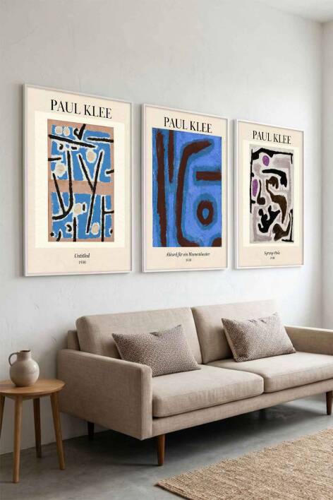 Paul Klee Soyut Sanat 3'lü Çerçeveli Tablo Seti Ünlü Sanatçılar Serisi Modern Salon Dekorasyonu - 9
