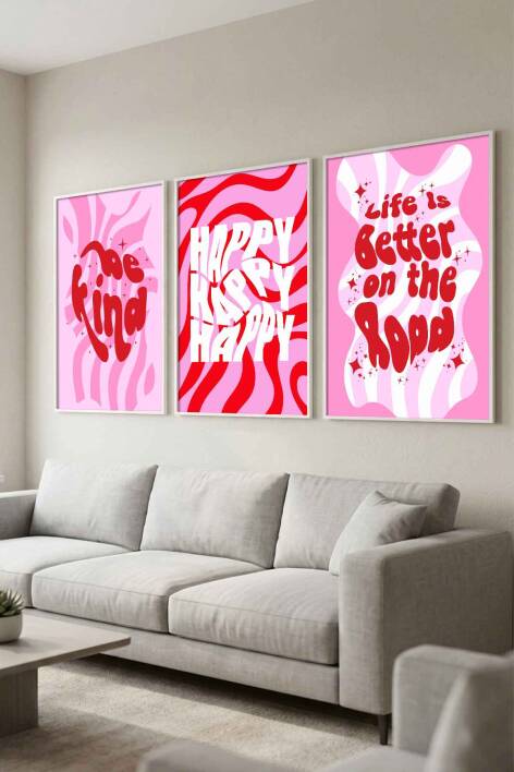 Retro Groovy Motto 3'lü Set Çerçeveli Tablo Salon ve Genç Odası Dekorasyonu - 3