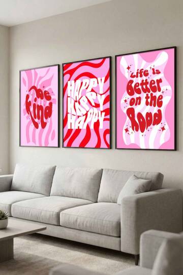 Retro Groovy Motto 3'lü Set Çerçeveli Tablo Salon ve Genç Odası Dekorasyonu - 6