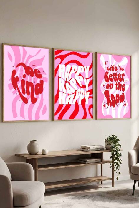 Retro Groovy Motto 3'lü Set Çerçeveli Tablo Salon ve Genç Odası Dekorasyonu - 7